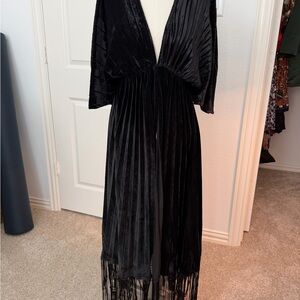 Anthropologie Black Velvet fringe duster